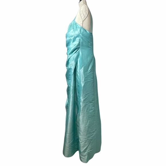 ONYX Nite Sleeveless Solid Blue Wrap Long Prom Dress with beading size 14W - Picture 14 of 16